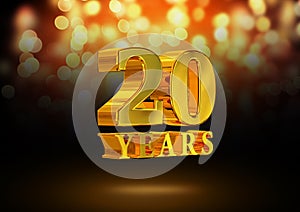 Anniversary 20 years gold 3D isolated on an elegant bokeh background
