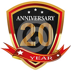 Anniversary 20th label with ribbon.