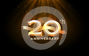 Anniversary 20th year, golden celebration, birthday event. Vector illustration