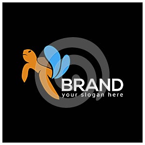 Turtle and water logo vector. Flat design.