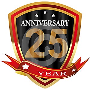 Anniversary 25 th label with ribbon.