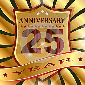 Anniversary 25 th label with ribbon.