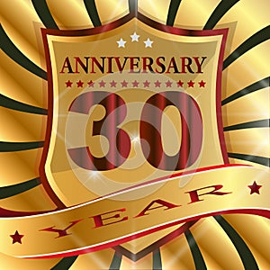 Anniversary 30 th label with ribbon.
