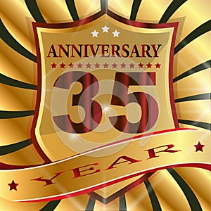 Anniversary 35 th label with ribbon.