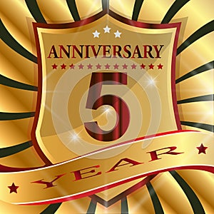 Anniversary 5 th label with ribbon.