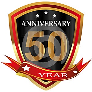 Anniversary 50 th label with ribbon.