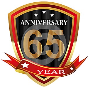 Anniversary 65 th label with ribbon.