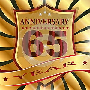 Anniversary 65 th label with ribbon.