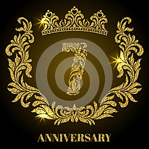 Anniversary of 7 years. Digits, frame and crown made in swirls