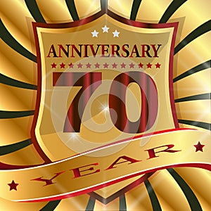 Anniversary 70 th label with ribbon.