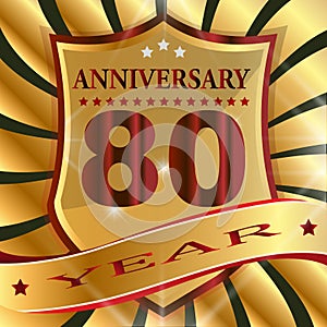Anniversary 80 th label with ribbon.