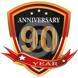 Anniversary 90 th label with ribbon.