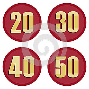 Anniversary, anniversary date icon, birthday. 20th, 30th, 40th and 50th anniversary. Vector illustration.