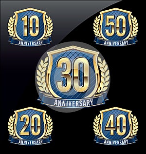 Anniversary Badge Gold and Blue 10th, 20th, 30th, 40th, 50th Years