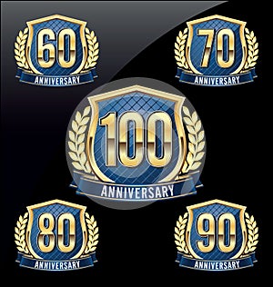 Anniversary Badge Gold and Blue 60th, 70th, 80th, 90th, 100th Years