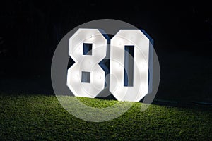 80 anniversary illuminated banner at night photo