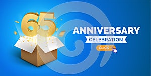 Anniversary birthday 65 years golden background. Happy vector poster 65th anniversary confetti celebration poster.