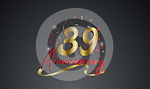 Anniversary celebration background. with the 39th number in gold and with the words golden anniversary celebration