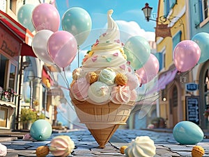 Anniversary celebration colorfull icecream theme dream tematic anniversary image, smash cake, only for compozit photos photo