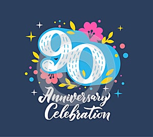 90 anniversary celebration flat vector greeting card template