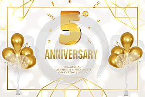 Anniversary celebration golden numbers and balloons white background horizontal background