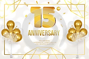 Anniversary celebration golden numbers and balloons white background horizontal background