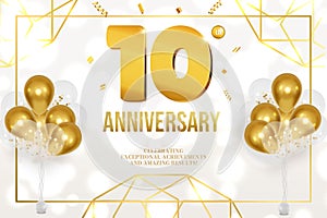 Anniversary celebration golden numbers and balloons white background horizontal background