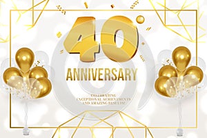 Anniversary celebration golden numbers and balloons white background horizontal background