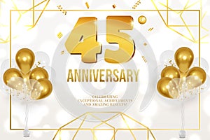 Anniversary celebration golden numbers and balloons white background horizontal background