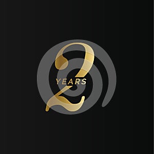 Anniversary company logo, 2 years, two gold number, wedding anniversary, memorial date symbol set, golden year