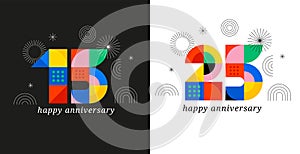 Anniversary concept design. Modern geometric style. Fireworks and celebration colorful background, set of numbers