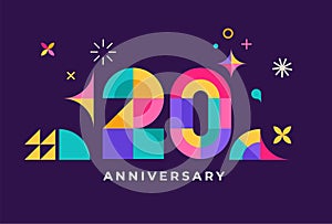 Anniversary concept design. Modern geometric style. Fireworks and celebration colorful background, set of numbers