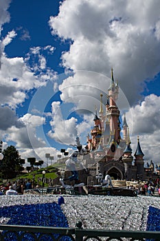 Anniversary decorations in front of the castle