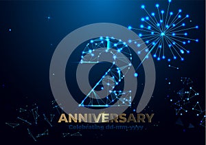 Anniversary 2. Geometric polygonal Poster template for Celebrating 2th anniversary event party. fireworks background. Low polygon