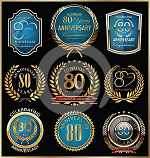 Anniversary gold and blue labels collection, 80 years