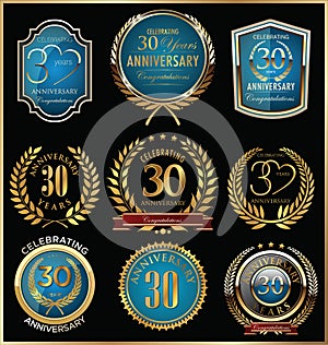 Anniversary gold and blue labels collection, 30 years
