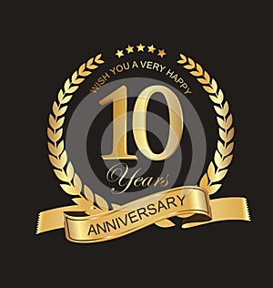 Anniversary golden laurel wreath and badges 10 years