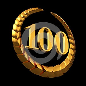 Anniversary Golden Laurel Wreath And Numeral 100 On Black Background