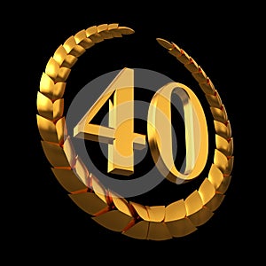 Anniversary Golden Laurel Wreath And Numeral 40 On Black Background
