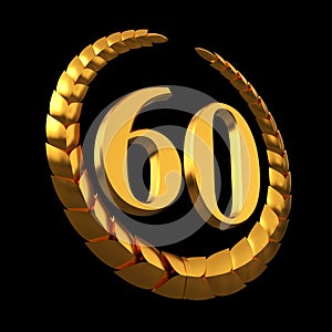 Anniversary Golden Laurel Wreath And Numeral 60 On Black Background