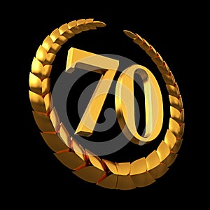 Anniversary Golden Laurel Wreath And Numeral 70 On Black Background
