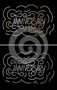 Anniversary lettering on blackbackground. Gold and silver Callygraphy card template. Vector photo