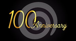 100 anniversary logo concept. 100th years birthday icon. Isolated golden numbers on black background. Vector