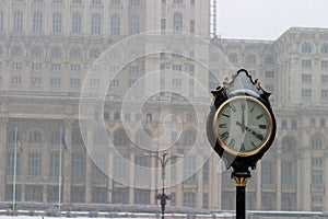 Anniversary outdoor clock  and the Casa Poporului 