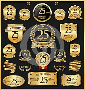 Anniversary retro vintage golden badges and labels vector