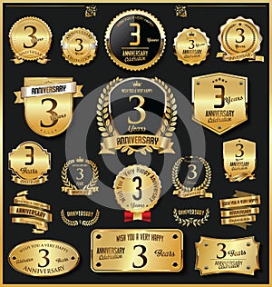 Anniversary retro vintage golden badges and labels vector