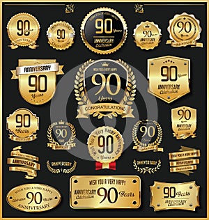 Anniversary retro vintage golden badges and labels vector