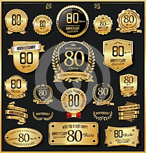 Anniversary retro vintage golden badges and labels vector