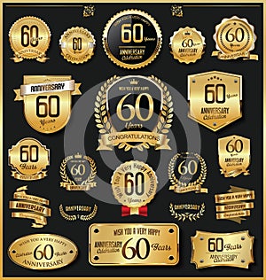 Anniversary retro vintage golden badges and labels vector