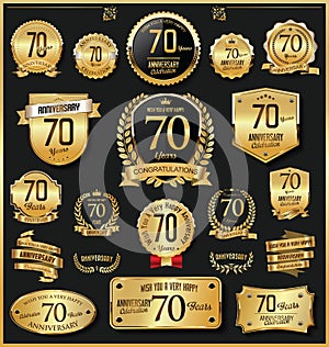 Anniversary retro vintage golden badges and labels vector